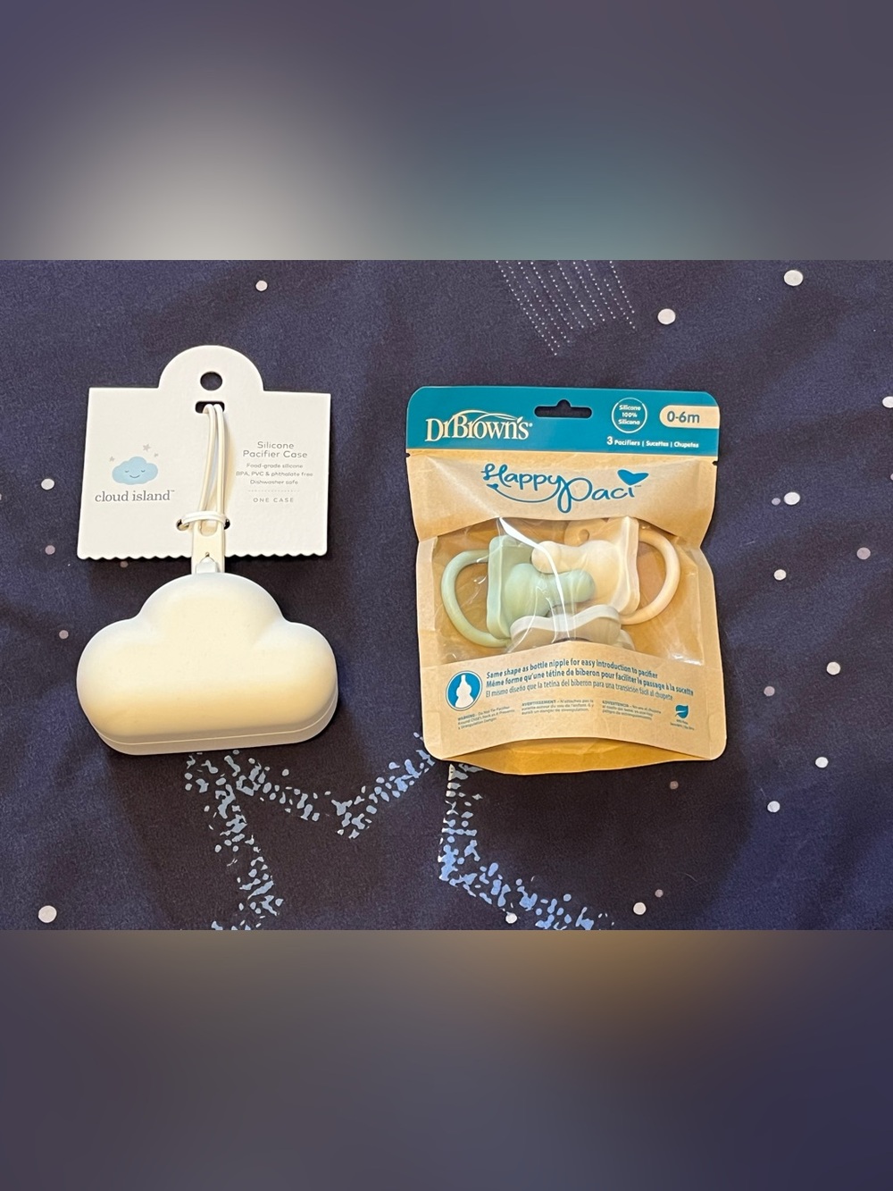 NWT Cloud island Silicone Pacifiers Carrier & 3pack Dr Browns Happy Paci 0-6m